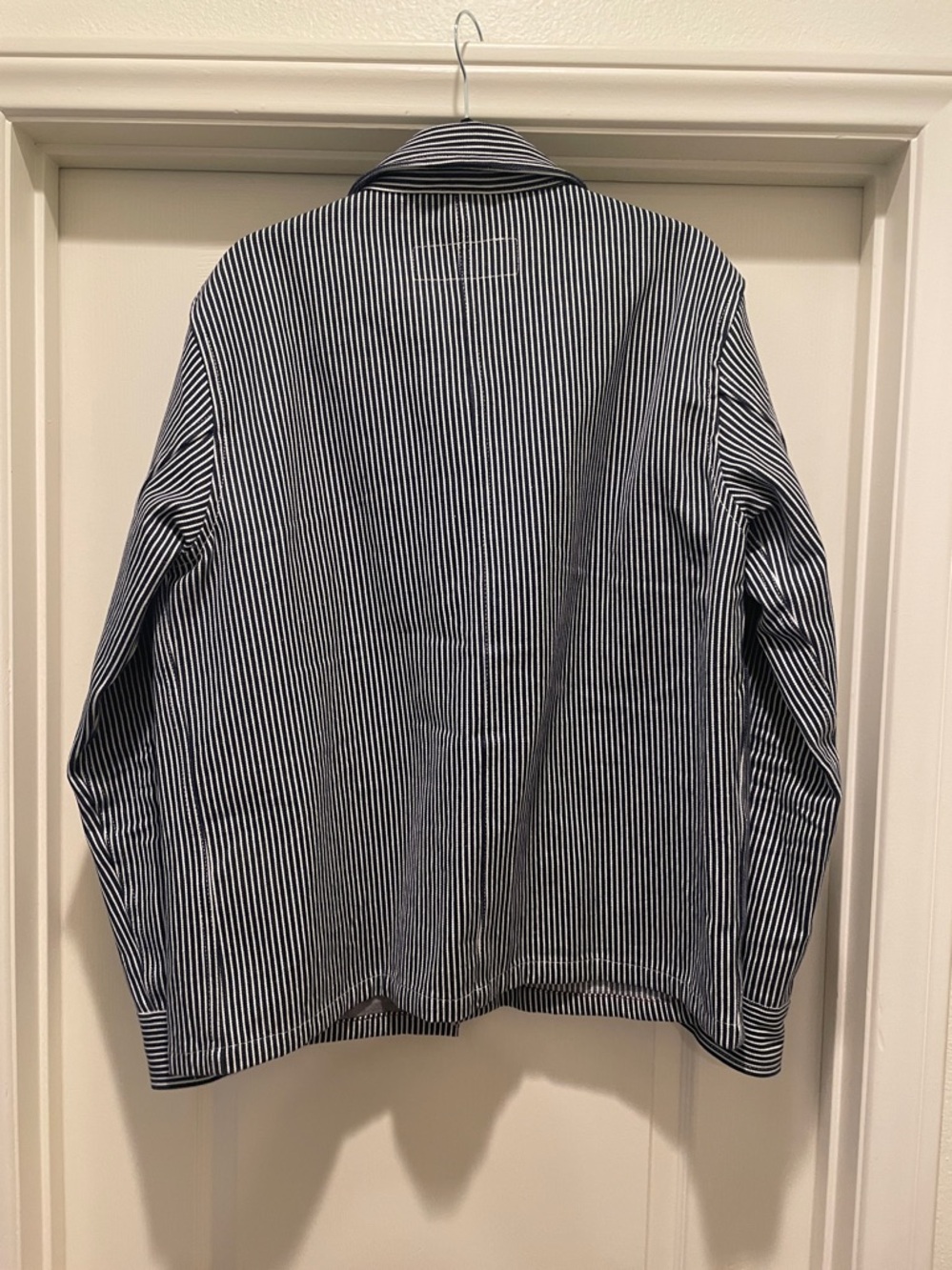 Iron & Resin Navy & White Striped chore jacket men's large - Picture 4 of 4